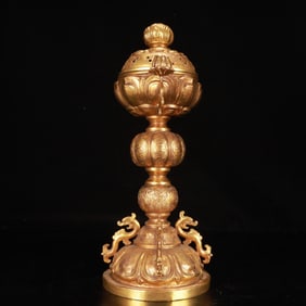 A Pair of Rare Gilt Bronze Lotus and Dragon Pattern Censer