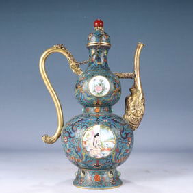 A Rare Cloisonne Inlaid Painted Enamel Figure,Dragon and Phoenix Pattern Ewer