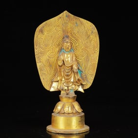 An Exquisite Gilt Bronze Statue of Sakyamuni,with Poem