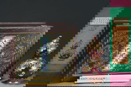 A Rare Purplish Gold Glazed Enamel Painted Gold Flower and Bats Pattern Gourd-Shaped Vase,With