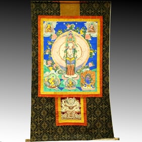 An Exquisite Brocade Painted Color Eleven-Headed and Thousand-Armed Guanyin Tangka