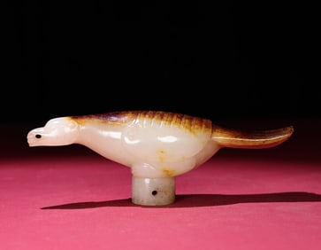 An Exquisite White Jade Bird Pommel