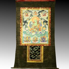 An Exquisite Brocade Painted Color Green Tara Tangka