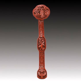 A Huge Carved Red Lacquer Figure Pattern Ruyi