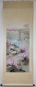 A Chinese Vertical Scroll Ink Painting of Flower and Figure on Paper,Wei Zixi