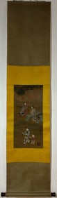 A Chinese Vertical Scroll Ink Painting of Figure on Silk,Chou Ying