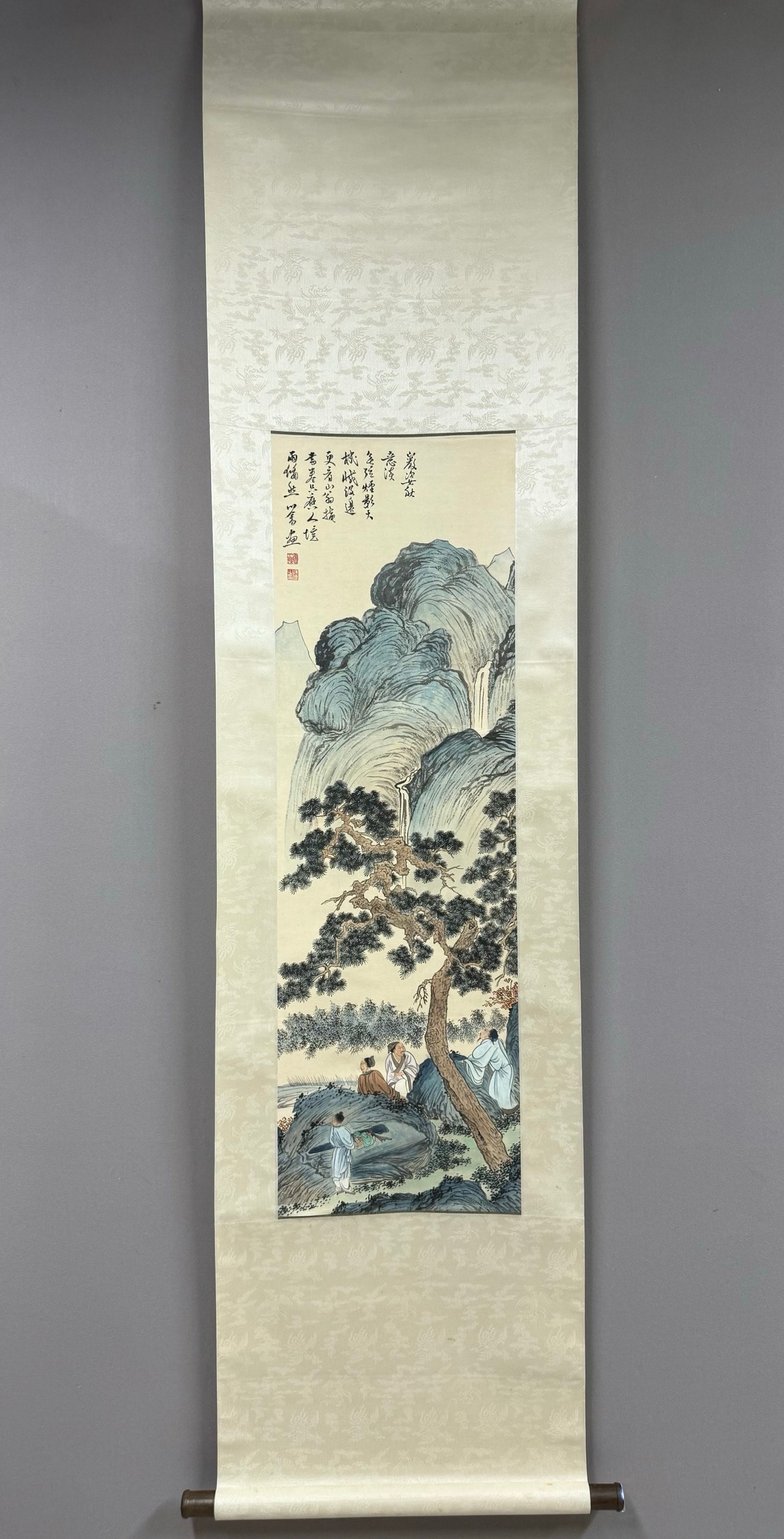 A Chinese Vertical Scroll Ink Painting of Landscape and Figure on Paper,Fu Ru (1 of 6)