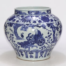 An Exquisite Blue and White Character and Story Pattern Jar