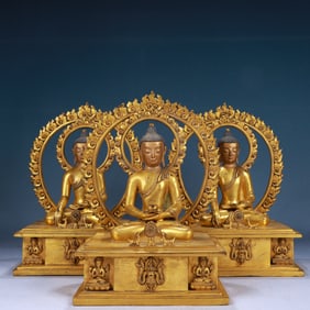 A Set of Solemn Gilt Bronze Statue of Sakyamuni