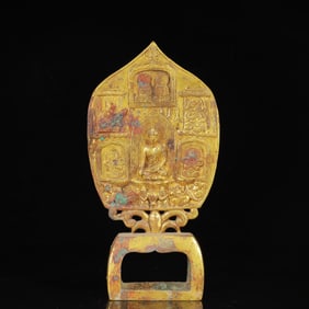 An Exquisite Gilt Bronze Statue of Sakyamuni,with Poem