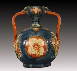 An Exquisite Tang Tri-Color Glazed Pottery Character and Story Pattern Double-Ears Vase