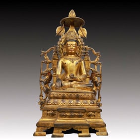 A Solemn Gilt Bronze Statue of Amitayus, With Inscription