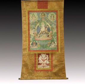 A Rare Brocade Painted Color Statue of White Tara Tangka