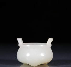 An Exquisite White Jade Double-Ears Censer