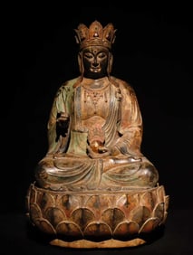 A Solemn Limestone Painted Color Statue of Kshitigarbha Bodhisattva