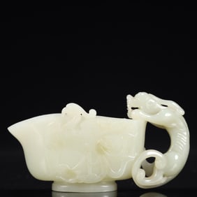 An Exquisite White Jade Dragon and Phoenix Pattern Cup