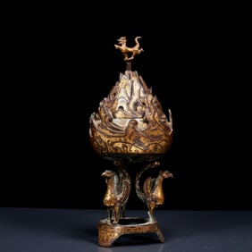 An Exquisite Bronze Inlaid Gold and Silver Phoenix Censer