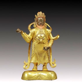 A Solemn Gilt Bronze Statue of Heavenly King