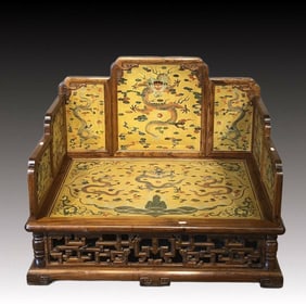 A Rare Huanghuali wood Dragon Pattern Chair,with an Imperial Poem by Emperor Qianlong