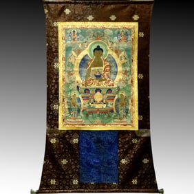 An Exquisite Brocade Painted Color Statue of Sakyamuni Tangka