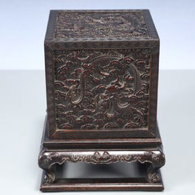 An Exquisite Zitanwood Auspicious Cloud and Dragon Pattern Seal Box