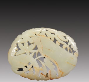 An Excellent White Jade 'Bird& Flower' Pendant