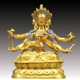 A Solemn Gilt Bronze Statue of Tara