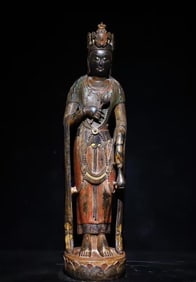 A Solemn Limestone Painted Color Statue of Avalokitesvara