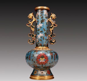 An Elaborate Cloisonne 'Scrolling Lotus' Phoenix-Handled Vase
