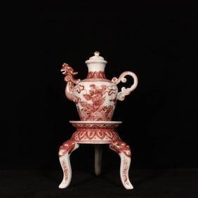 An Exquisite Underglaze-Red Phoenix-head Seawater, Auspicious Cloud and Dragon Pattern Ewer,With