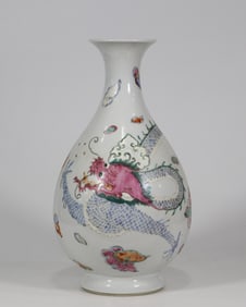 A Rare Famille-Rose Auspicious Cloud and Dragon Pattern Vase