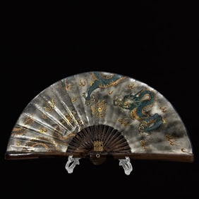 An Exquisite Ink Color Painted Gold Dragon Pattern Fan