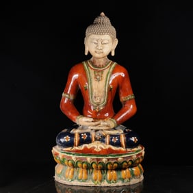 An Exquisite Tang Tri-Color Glazed Pottery Character and Story Pattern Ornament