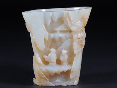 A Fine White Jade Figure Pattern Goblet