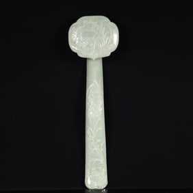 A Huge Greenish Jade Flower Pattern Ruyi