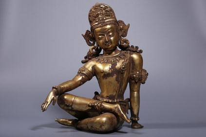 A Rare Gilt Bronze Statue of Avalokitesvara