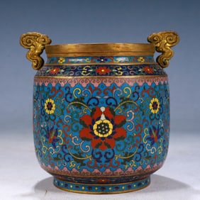 An Exquisite Cloisonne Lotus Pattern Double-Ears Jar