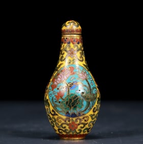 An Exquisite Cloisonne Lotus and Fish Pattern Snuff Bottle