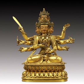 A Solemn Gilt Bronze Statue of Manjusri