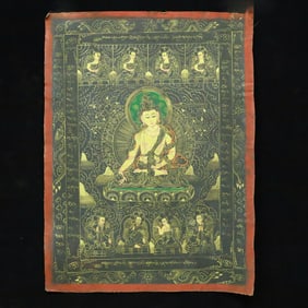 A Rare Brocade Painted Color Statue of Manjusri Tangka
