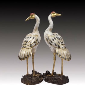 A Pair of Huge Cloisonne Crane Ornaments
