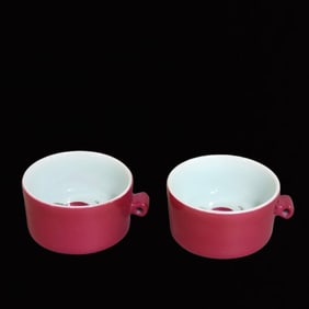 A Pair of Exquisite Ruby Red Glazed Litchi Pattern Cups