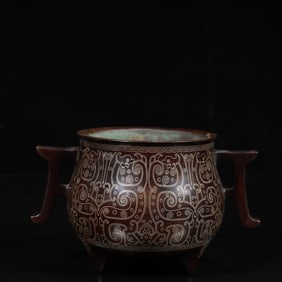 A Rare Bronze Chi-Dragon Pattern Double-Ears and Tripod Censer