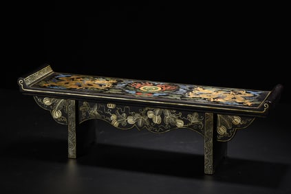 A Huge Carved Lacquer Painted Gold Dragon Pattern Long Table