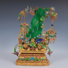 An Exquisite Filigree and Gilding Inlaid Jadeite Phoenix Ornament,Inlaid Gems