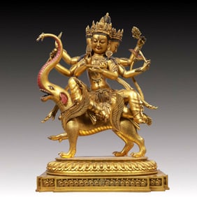 A Solemn Gilt Bronze Statue of Samantabhadra