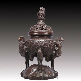 An Exquisite Eaglewood Flower Pattern Dragon-Ears and Crane-legs Censer
