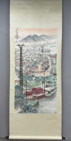 A Chinese Vertical Scroll Ink Painting of Landscape on Paper