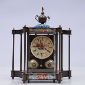 An Exquisite Cloisonne Flower Pattern Table Clock Ornament