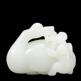 An Exquisite White Jade Figure Pattern Goose Ornament